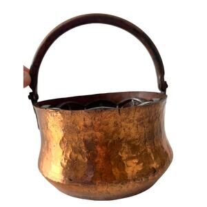 Vintage Hammered Rustic Farmhouse Decor Small Copper Kettle Pail With Handle